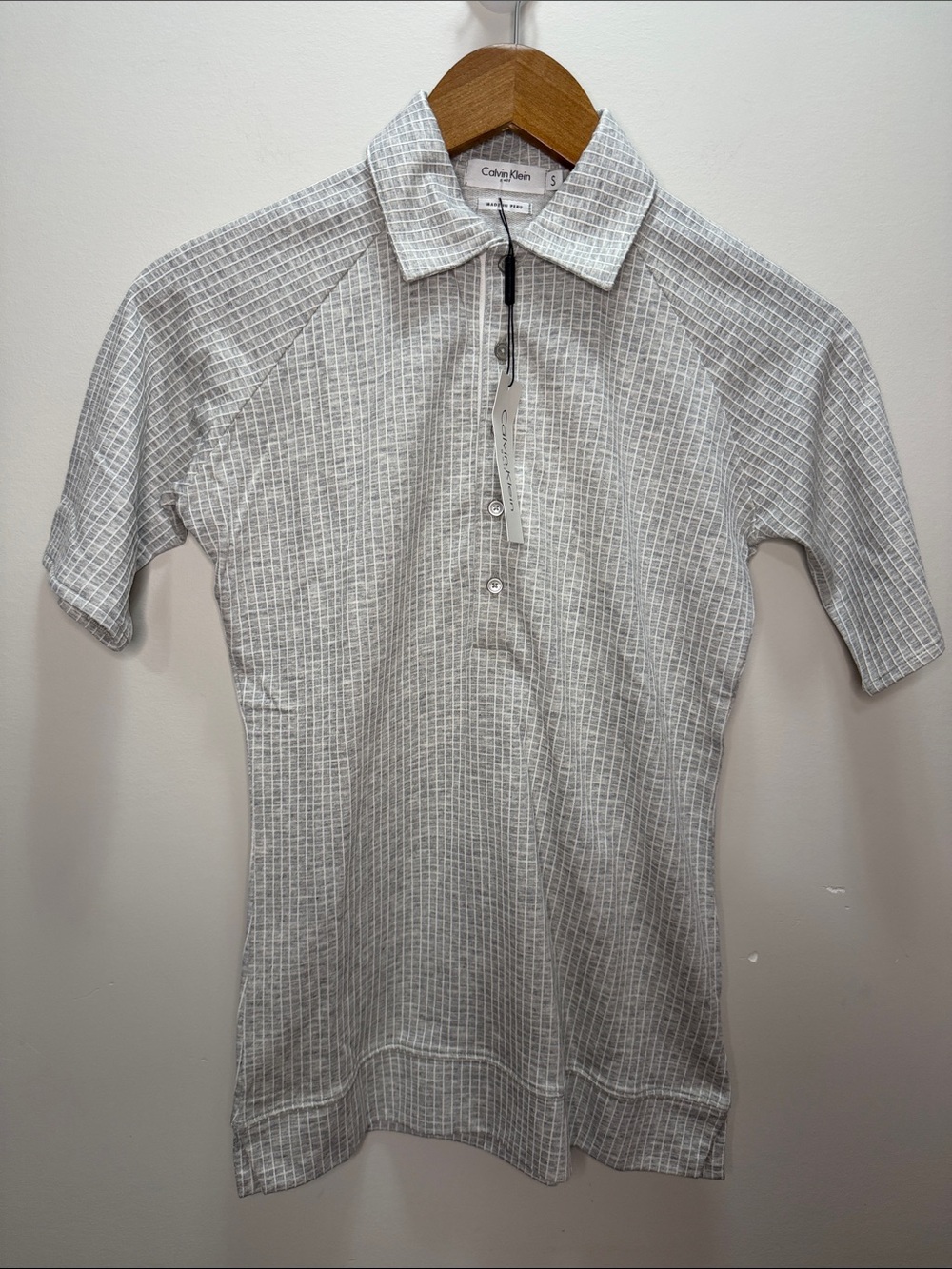 Calvin Klein Women’s Polo with Light Gray Grid Size S 25x19